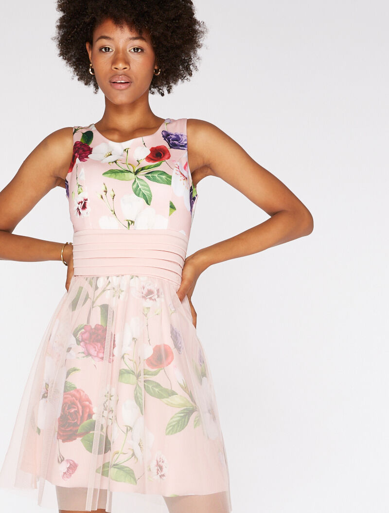 Robe imprimée bas en tulle - rose - 2