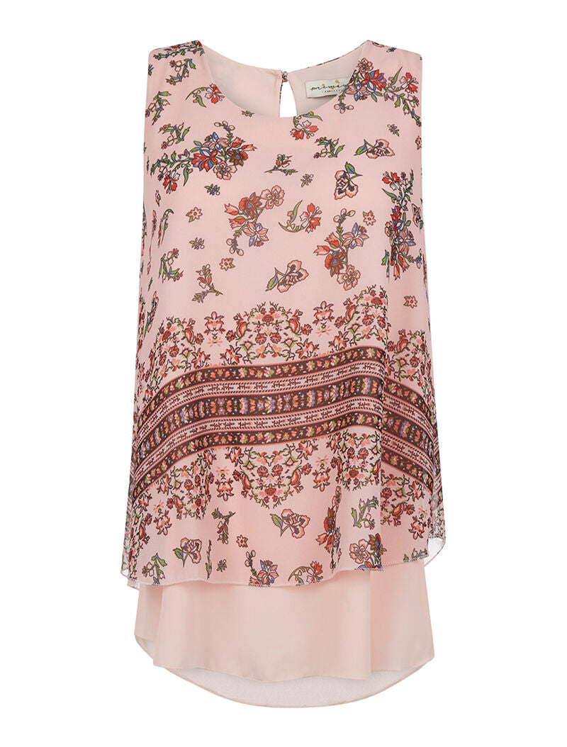Débardeur imprimé doublure voile - rose - 1