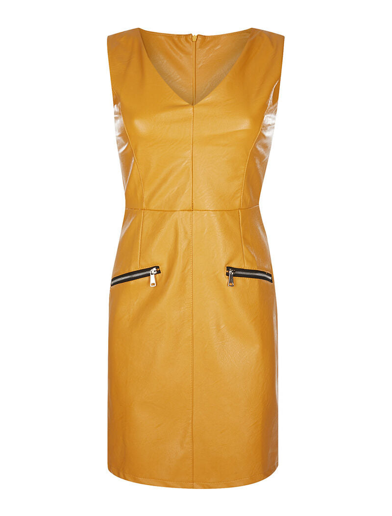 Robe simili à zips - moutarde - 1