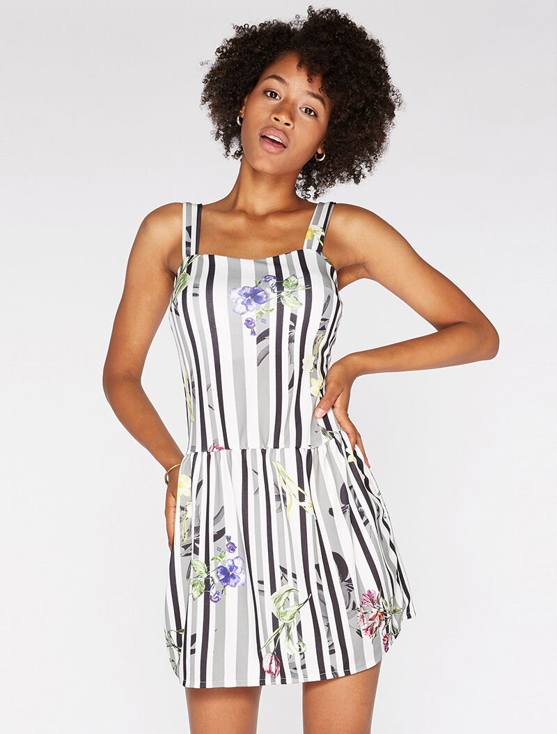 Robe imprimé et fleurs - noir - 4