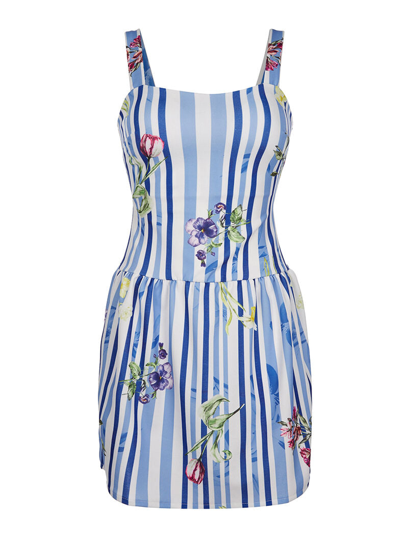 Robe imprimé et fleurs - bleu - 1