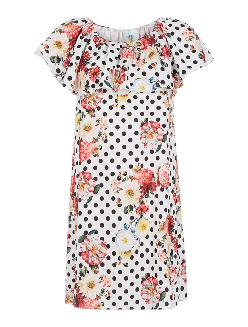 Robe imprimé buste volanté - blanc - 1