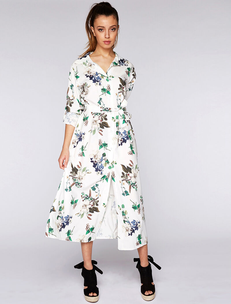 Robe longue imprimé printanière - blanc - 1