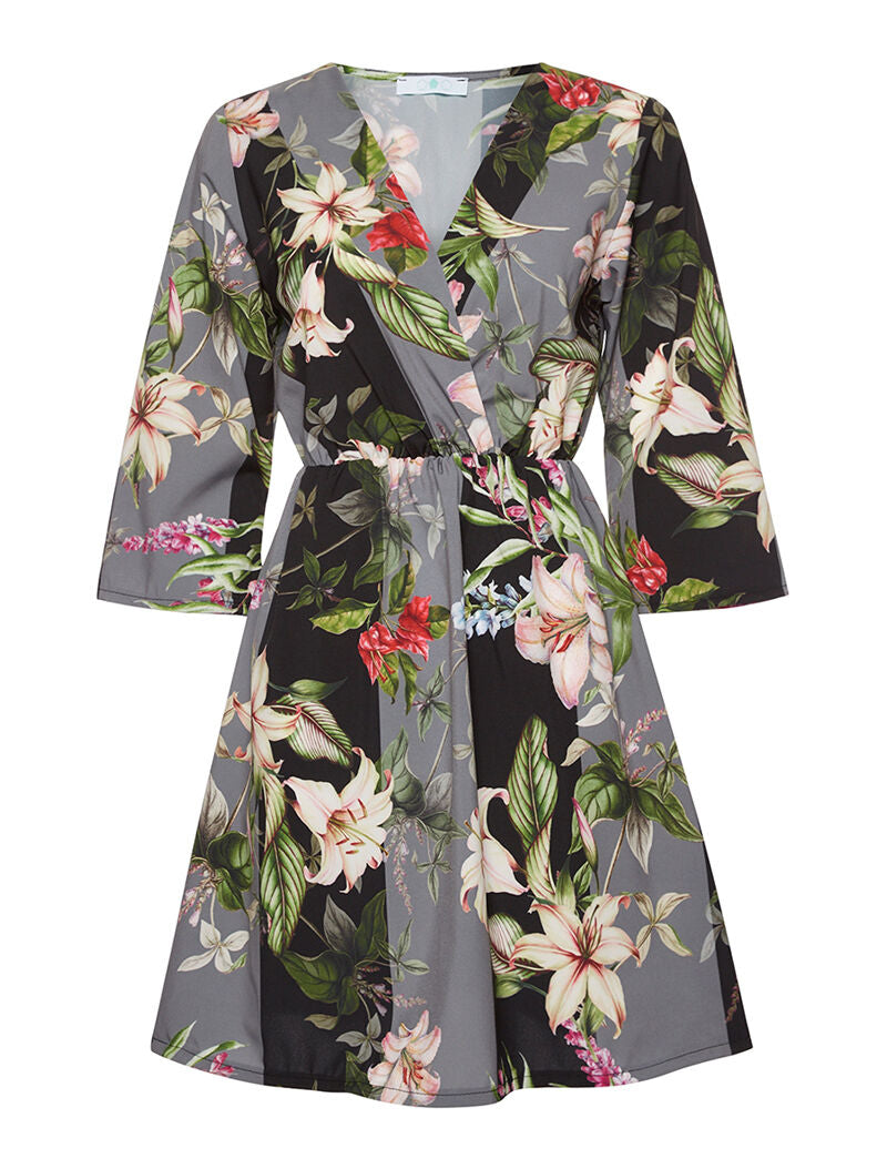 Robe imprimé coeur-croisé - noir/gris - 1