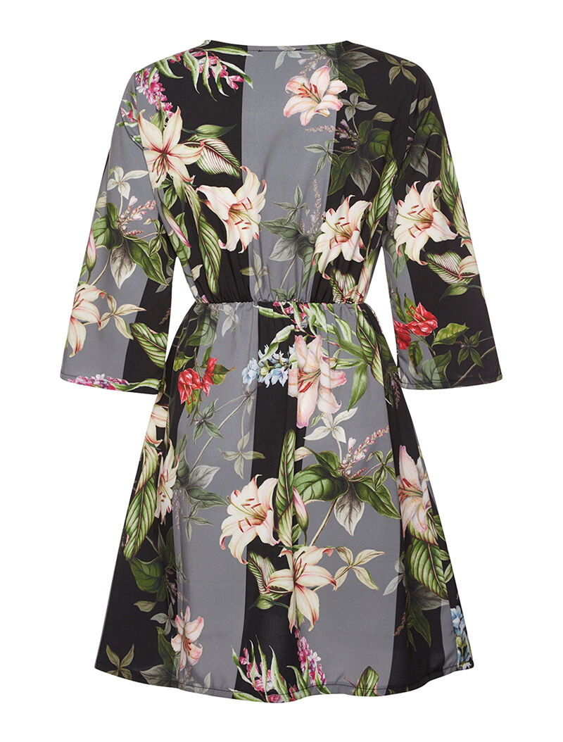 Robe imprimé coeur-croisé - noir/gris - 2
