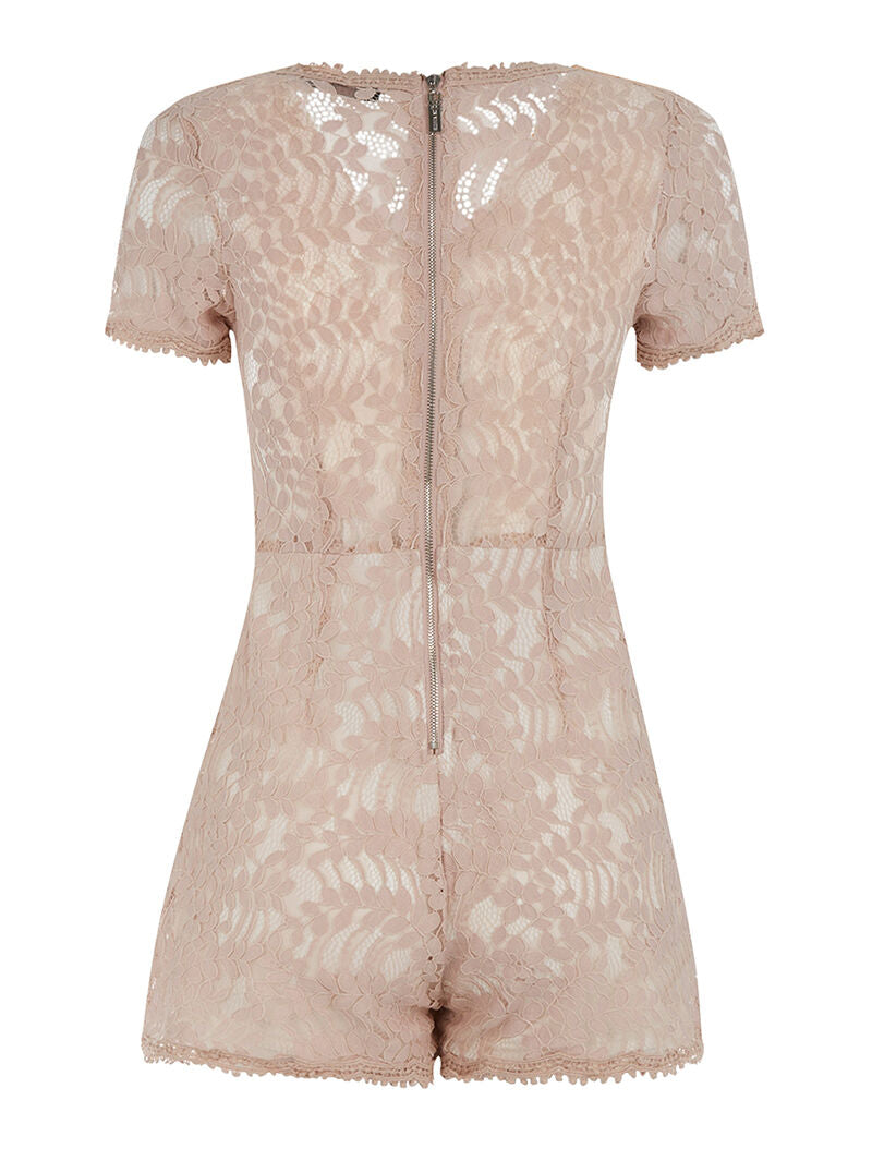 Combishort en dentelle dos transparent - rose - 2