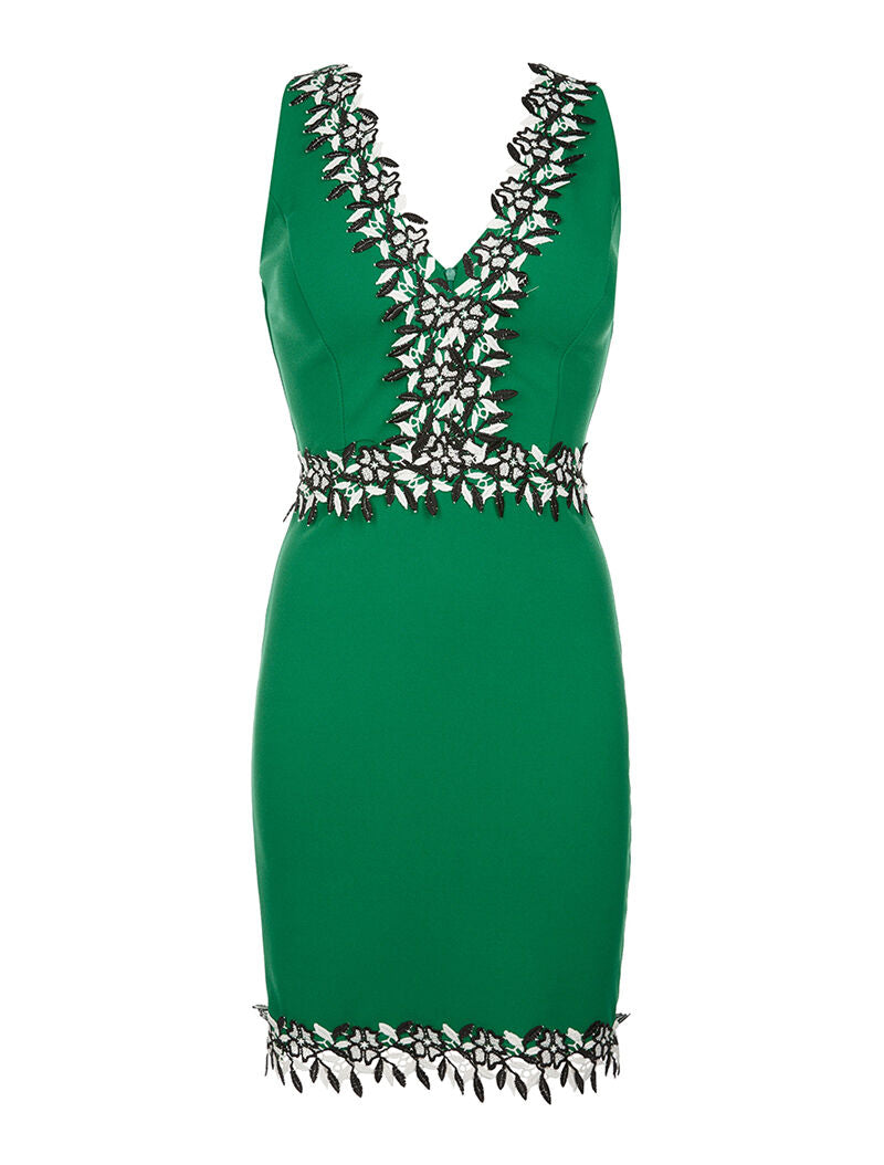 Robe bord à fleurs brodées - vert - 1