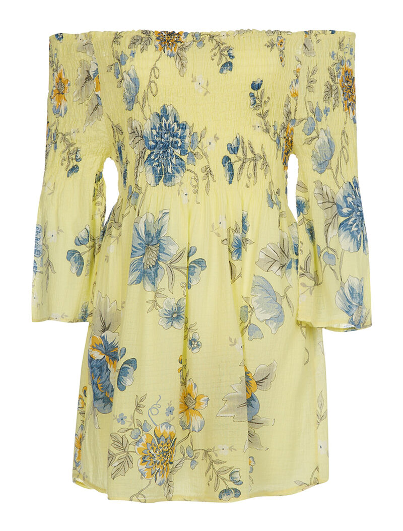Robe tunique encolure élastiquée - jaune - 3