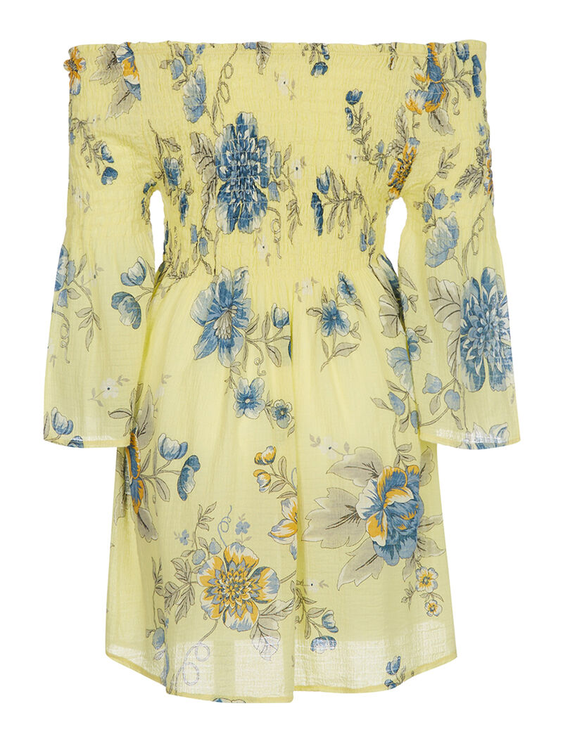 Robe tunique encolure élastiquée - jaune - 2