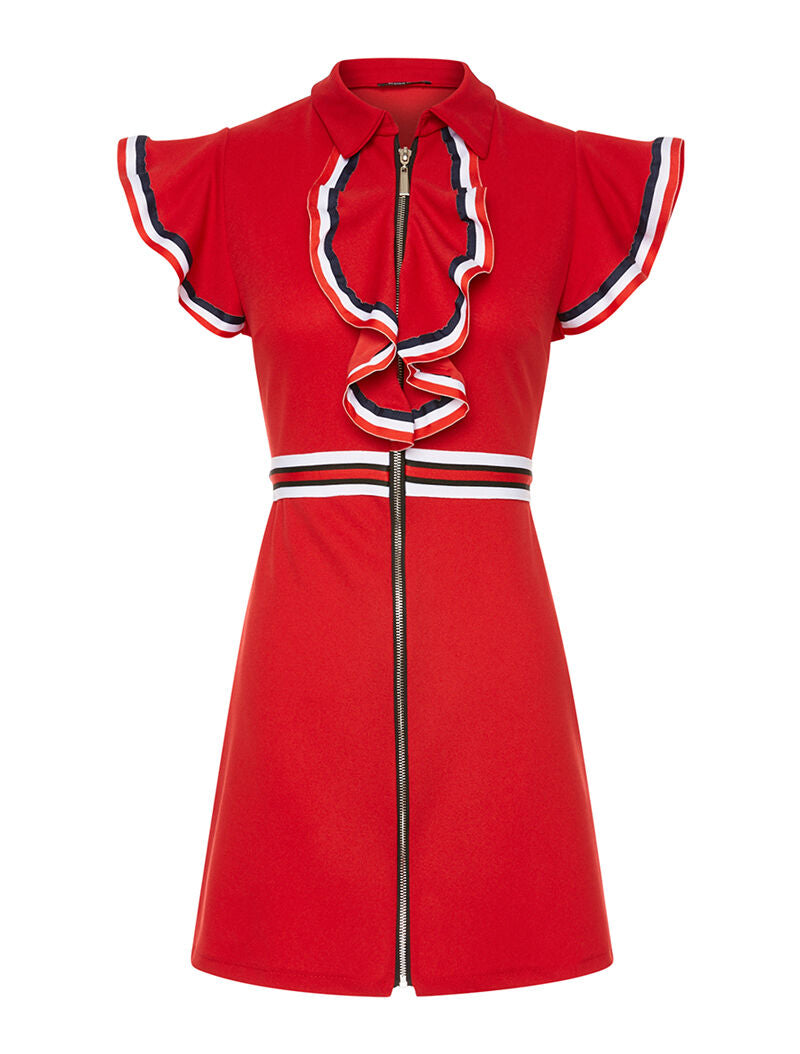 Robe liseré volantée aux épaules - rouge - 1