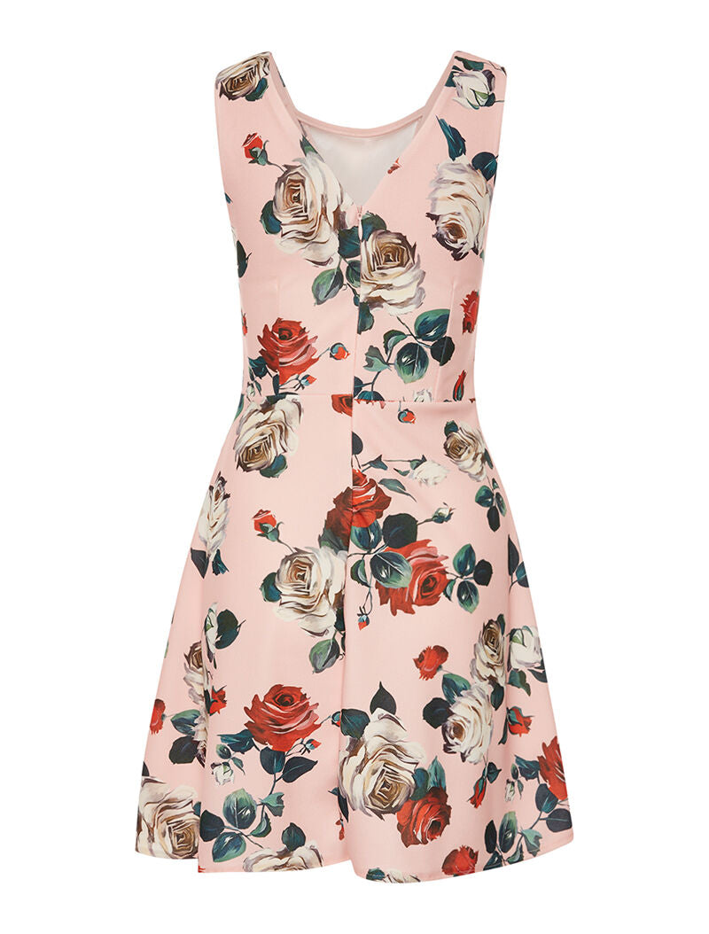 Robe fleurie décolleté bord dentelle - rose - 2