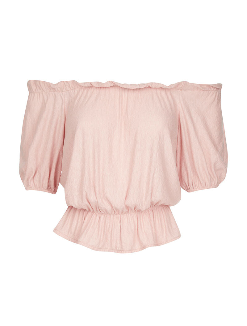 Blouse élastiquée unie - rose - 1