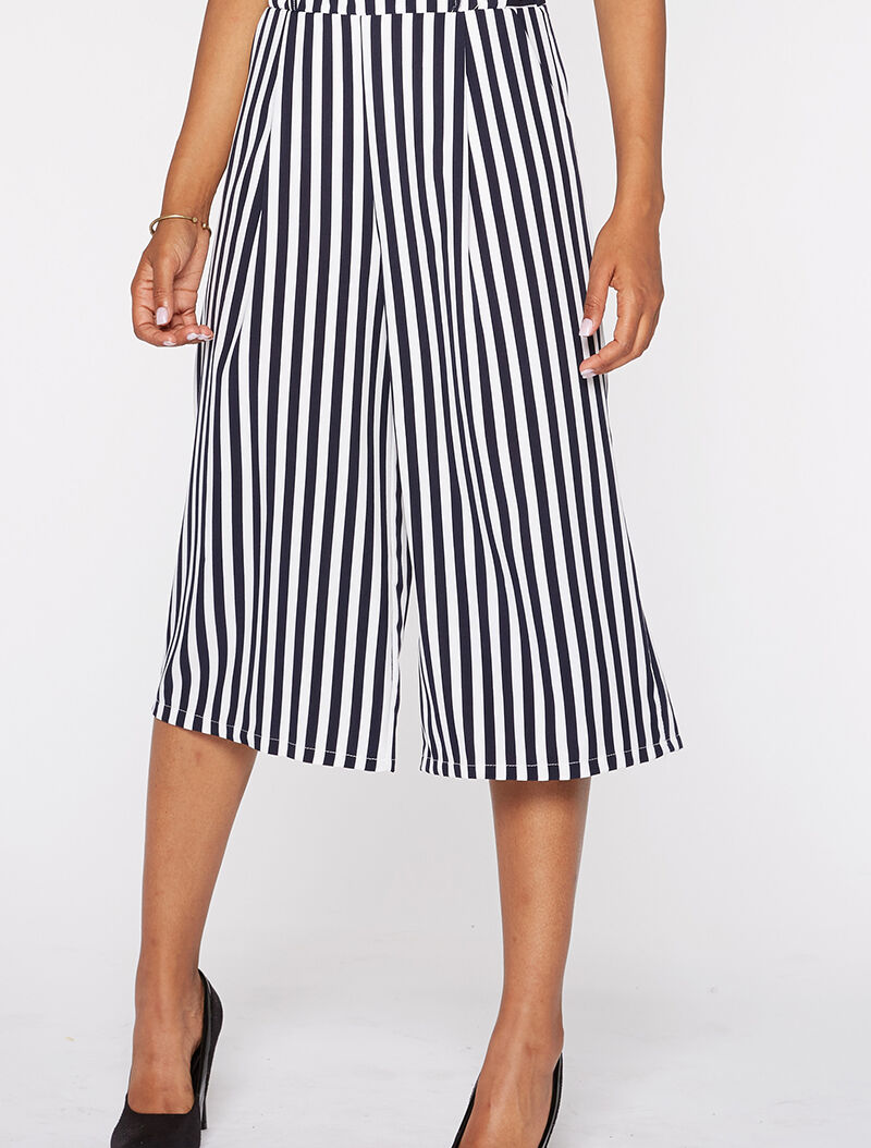 Jupe culotte léger à rayures - marine - 1