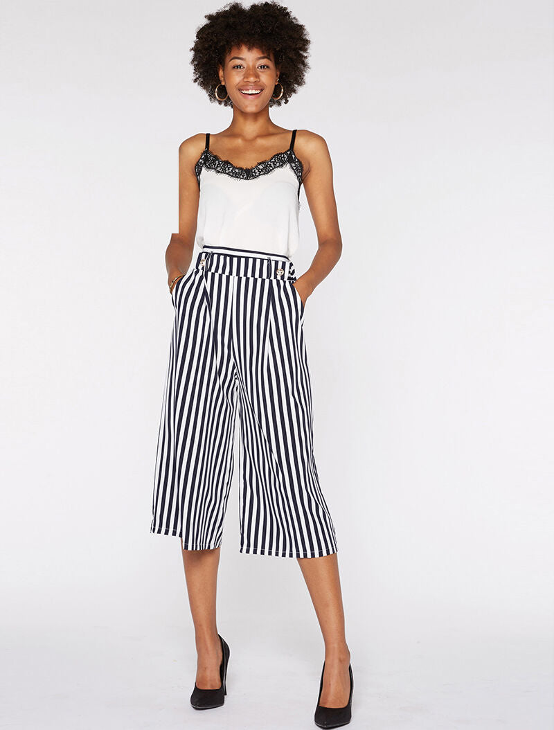 Jupe culotte léger à rayures - marine - 3