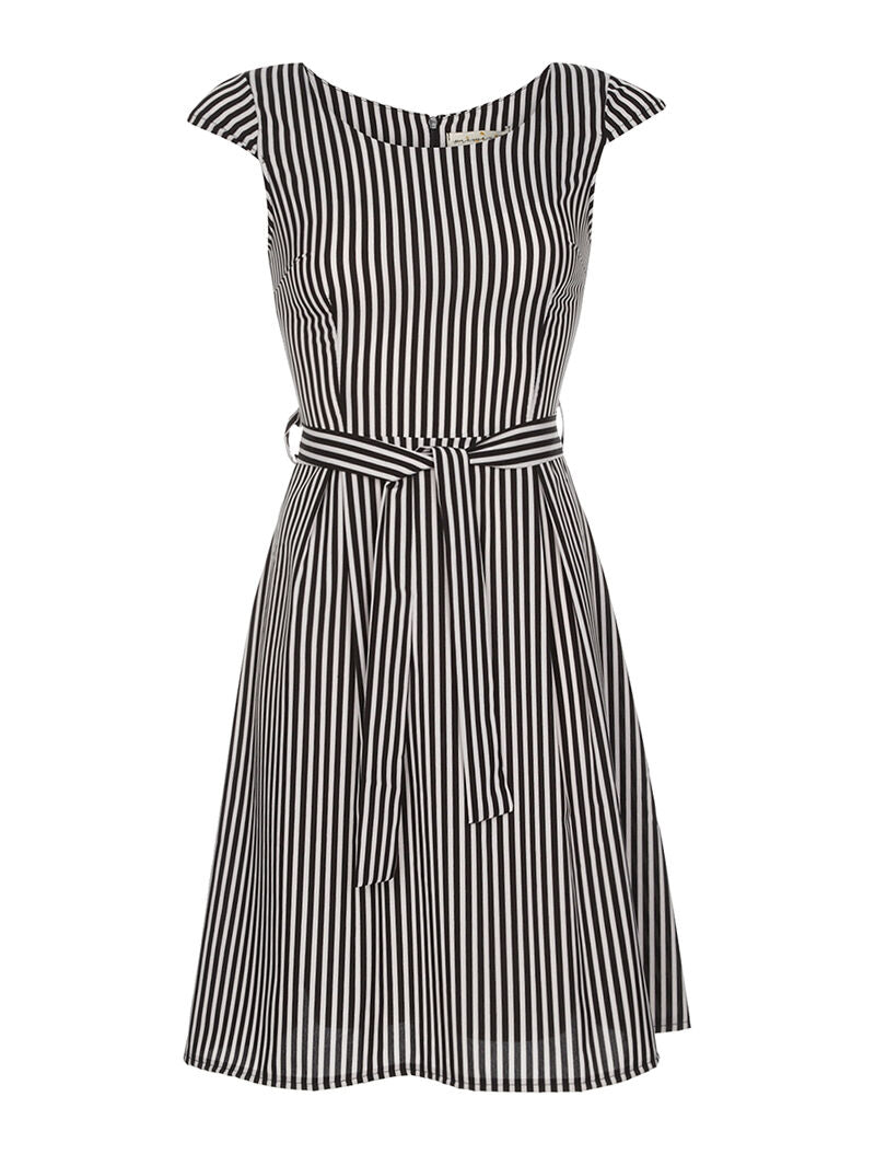 Robe à rayures ceinturée - noir - 1
