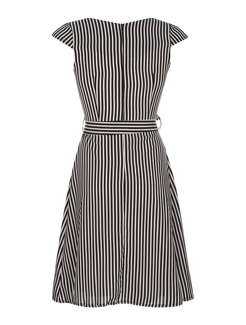 Robe à rayures ceinturée - noir - 2