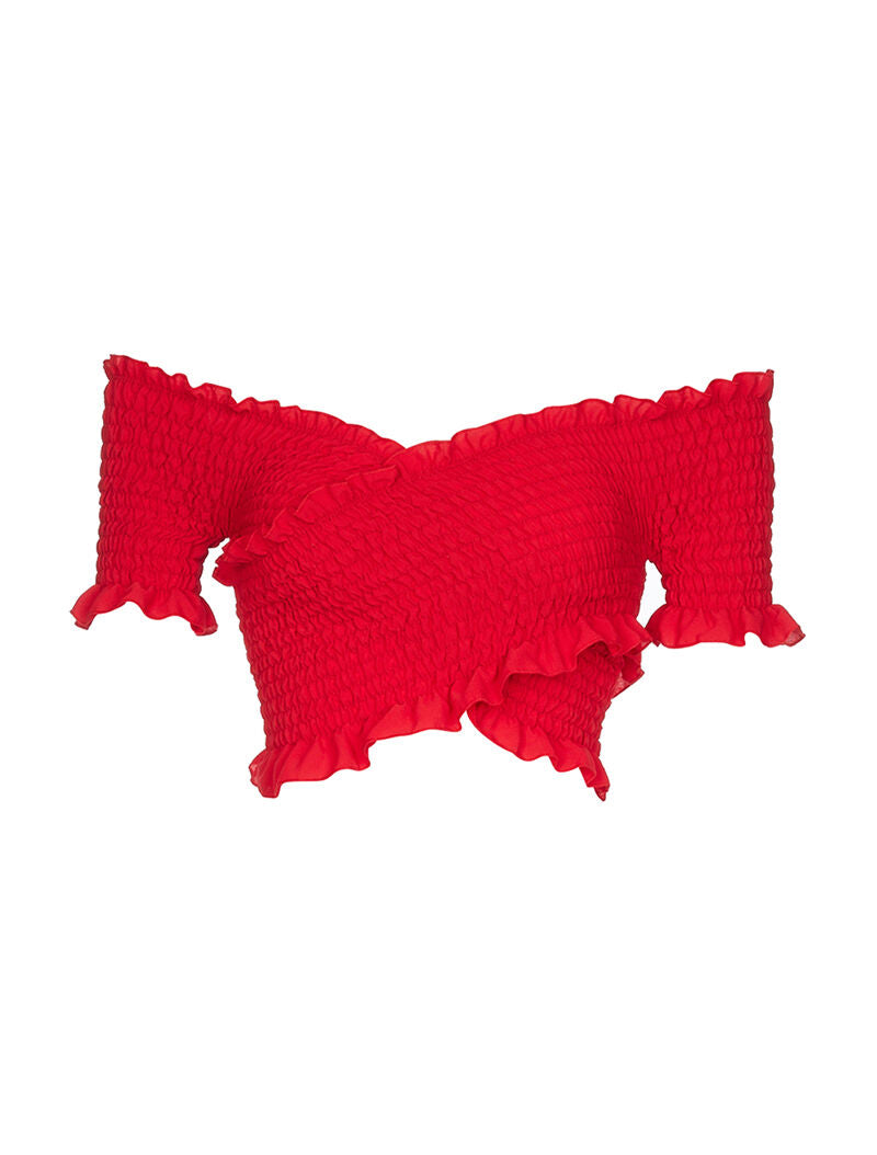 Crop-top élastiqué - rouge - 1