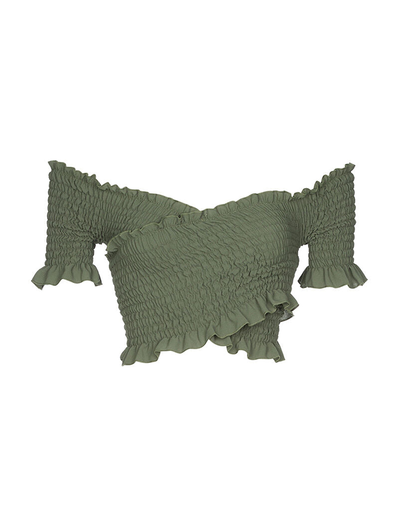 Crop-top élastiqué - kaki - 1