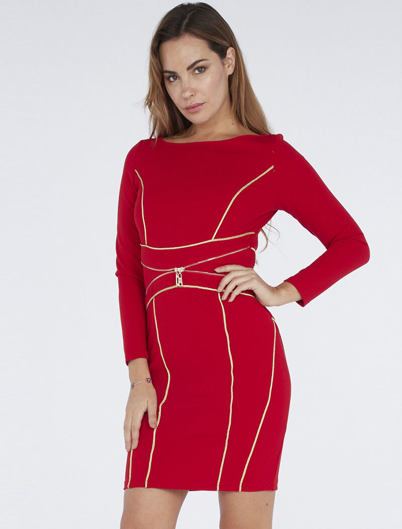 Robe à liserés dorés - rouge - 7