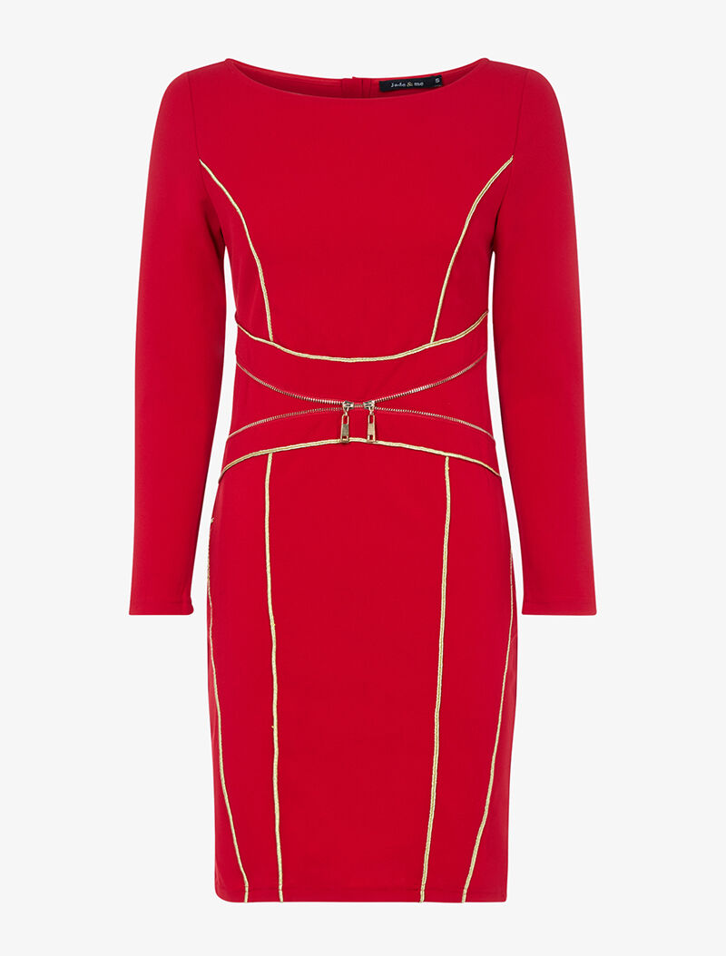 Robe à liserés dorés - rouge - 2