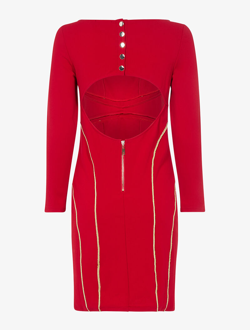 Robe à liserés dorés - rouge - 3