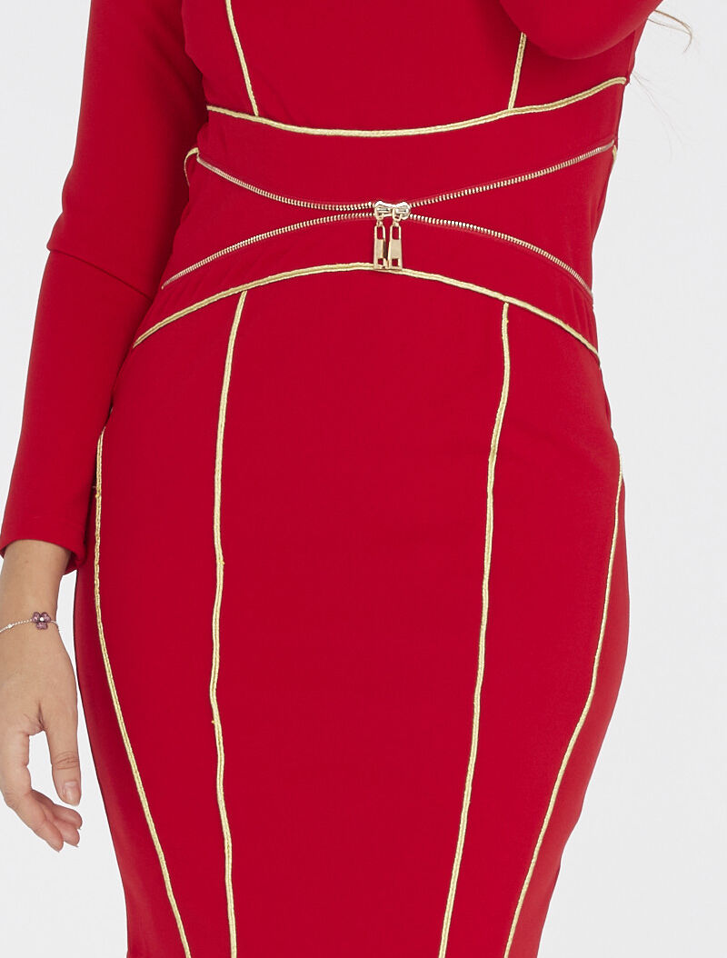 Robe à liserés dorés - rouge - 6