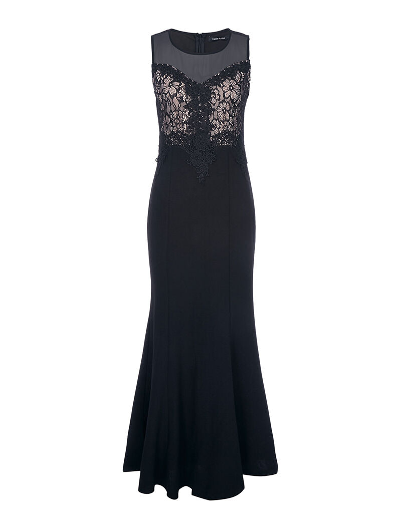 Robe longue buste dentelle - noir - 7