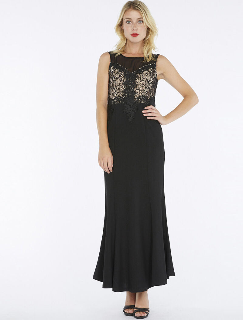 Robe longue buste dentelle - noir - 3