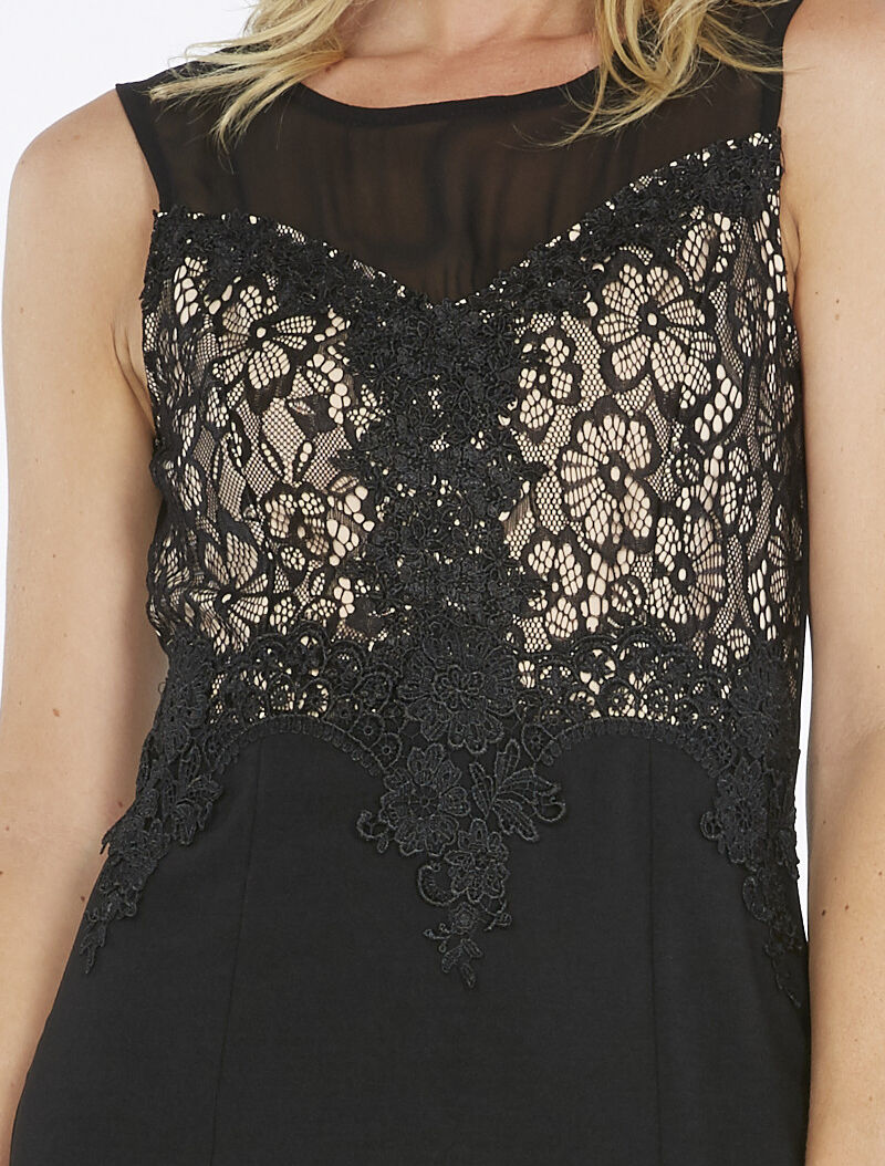 Robe longue buste dentelle - noir - 5