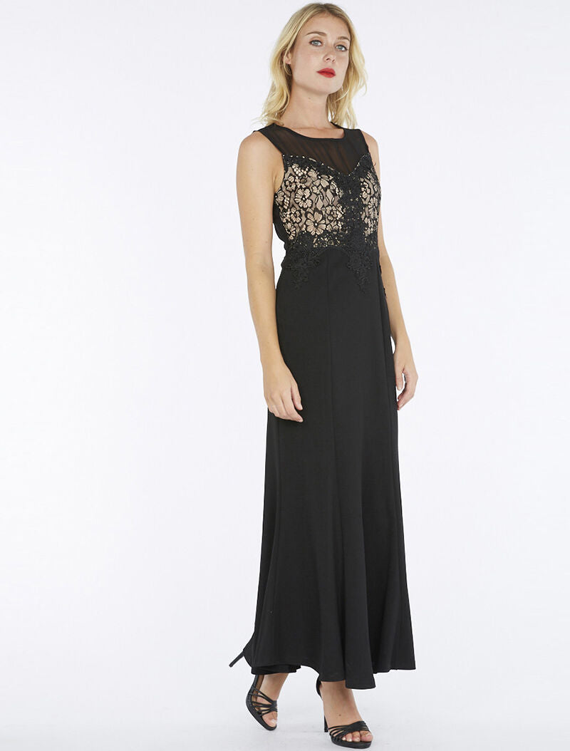 Robe longue buste dentelle - noir - 6
