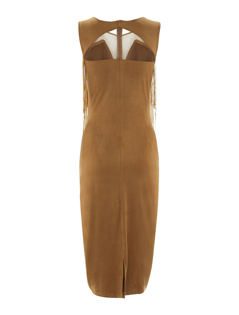 Robe à buste frangé - camel - 2