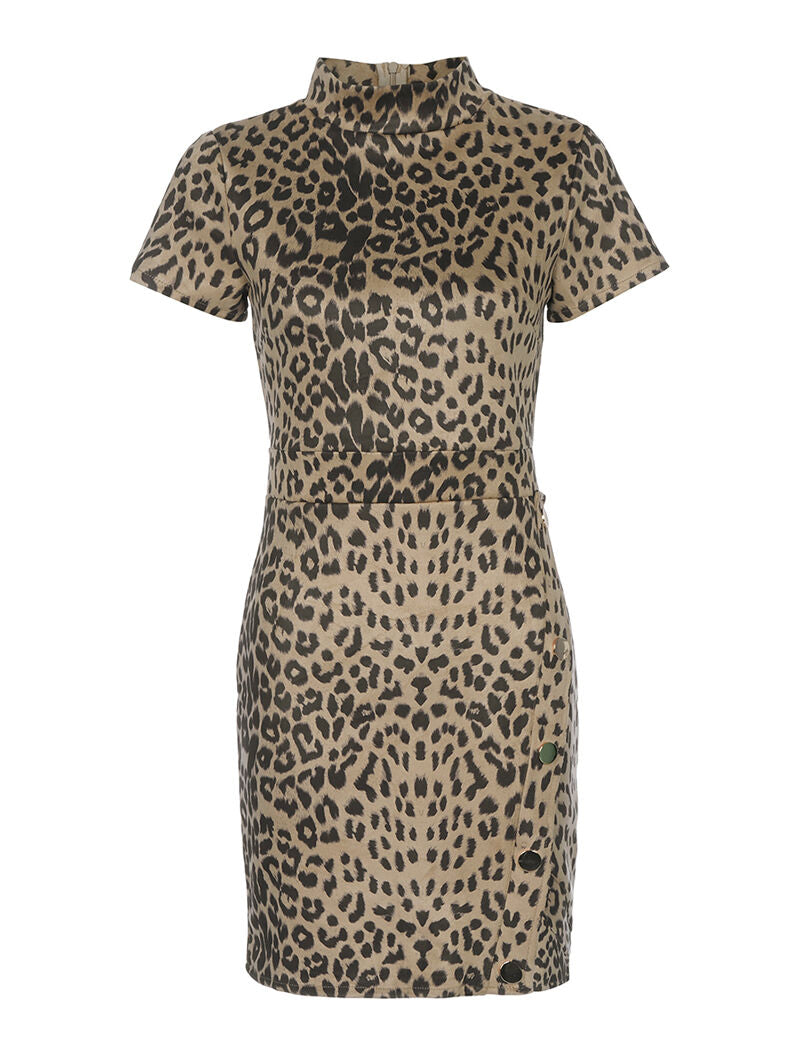 Robe imprimée col cheminé - leopard - 6