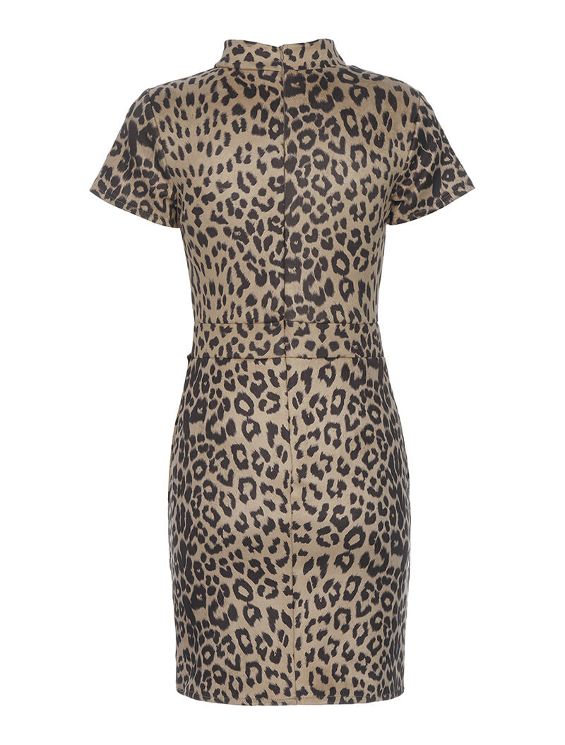 Robe imprimée col cheminé - leopard - 2