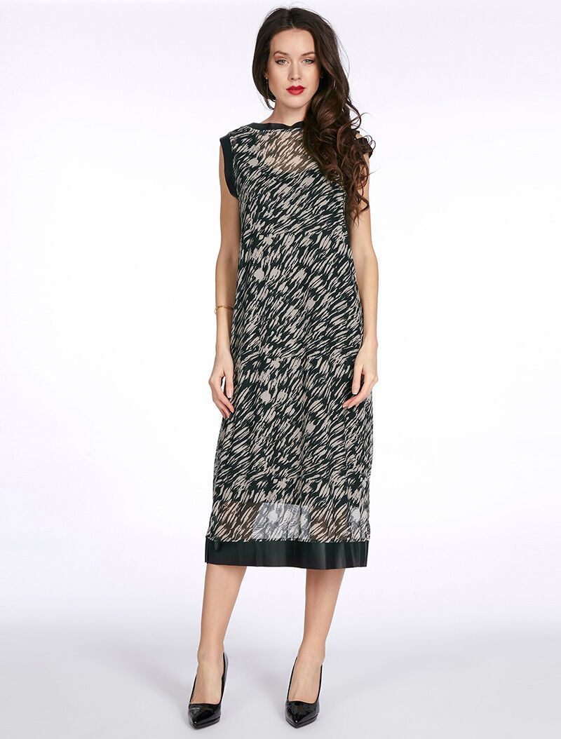 Robe longue imprimée bord simili - beige - 1