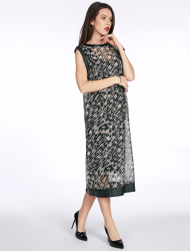 Robe longue imprimée bord simili - beige - 3