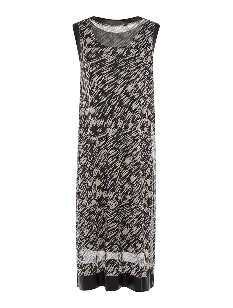 Robe longue imprimée bord simili - beige - 4
