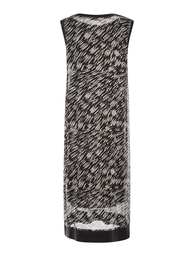 Robe longue imprimée bord simili - beige - 5