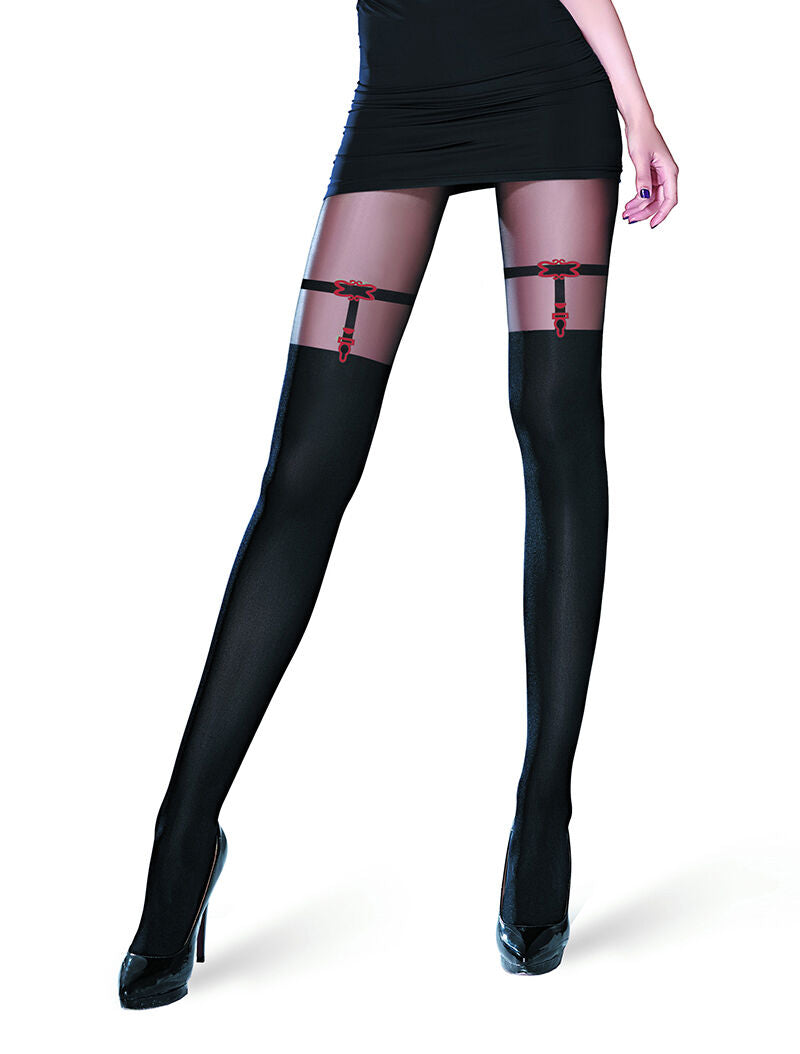 Collants effet jarretelle - noir - 1