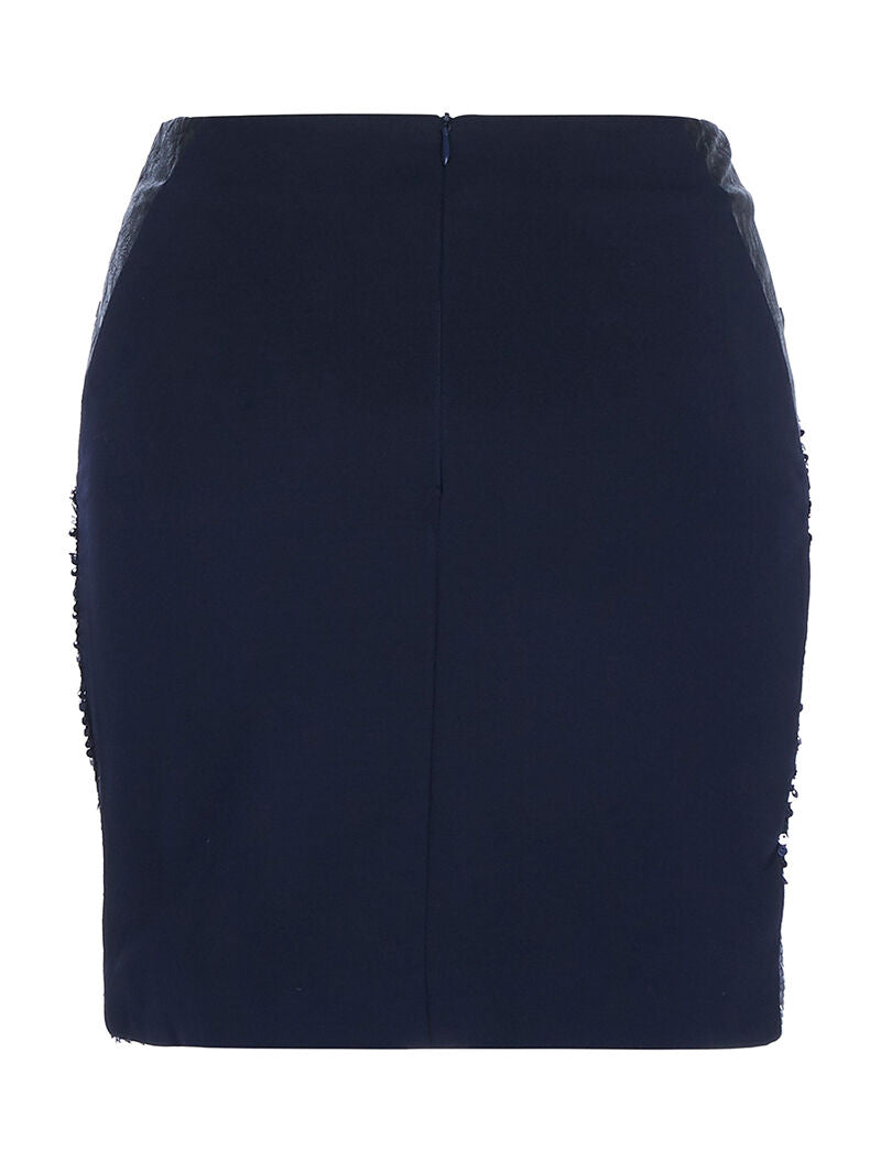 Jupe tri matière à sequins - bleu - 5