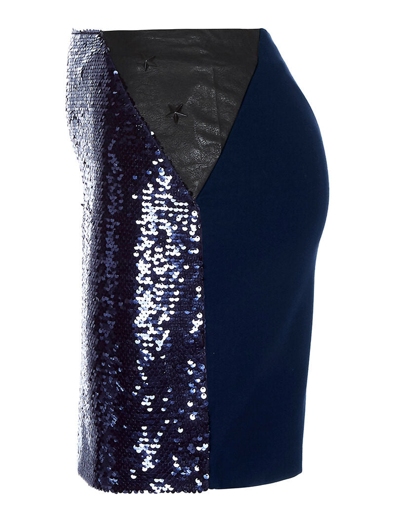 Jupe tri matière à sequins - bleu - 6