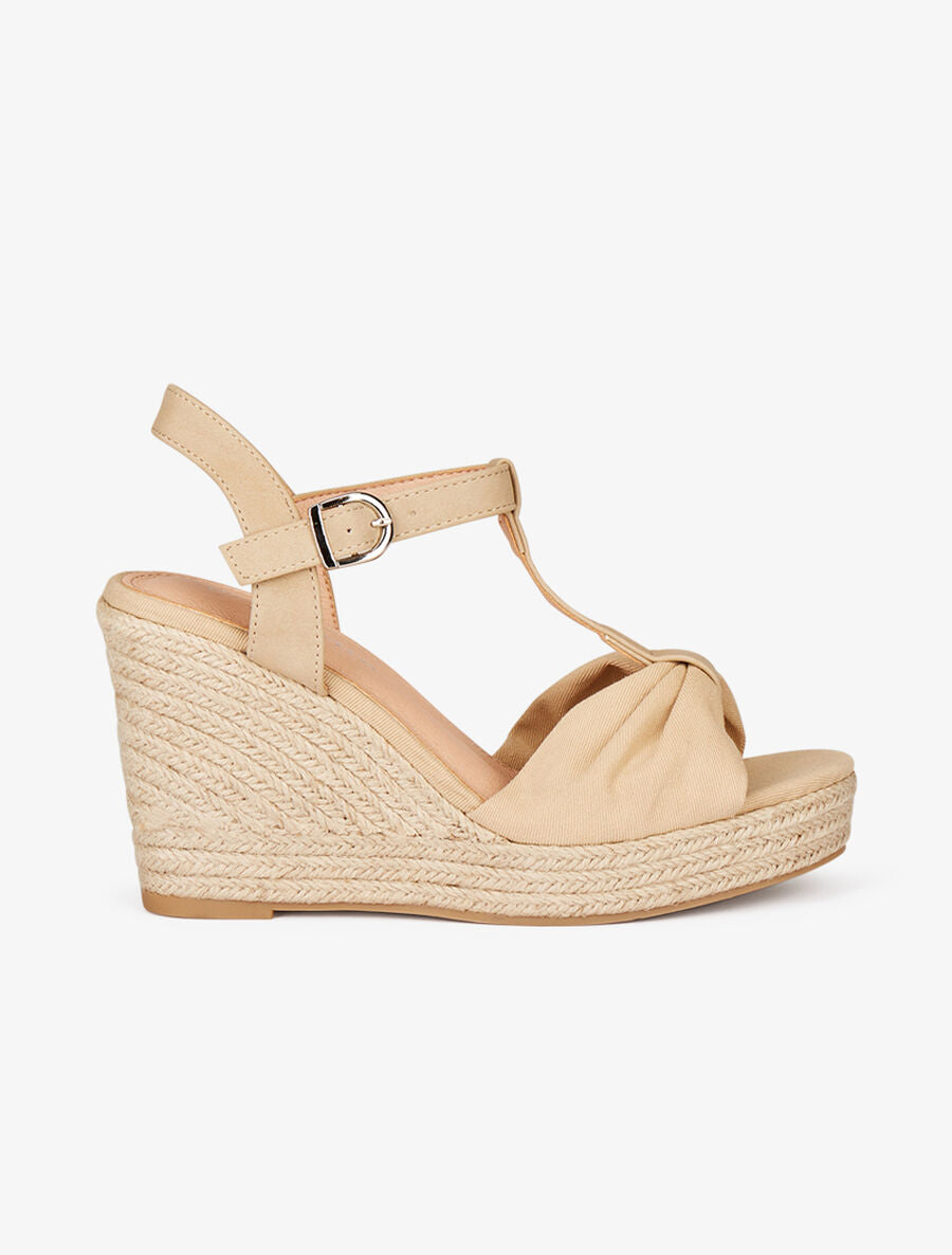 Compensées à ganse plissée en tissu - Beige - 1
