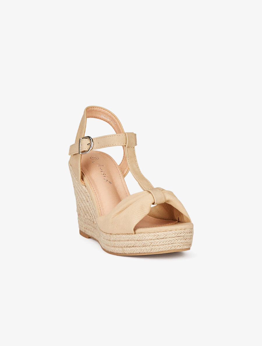 Compensées à ganse plissée en tissu - Beige - 2