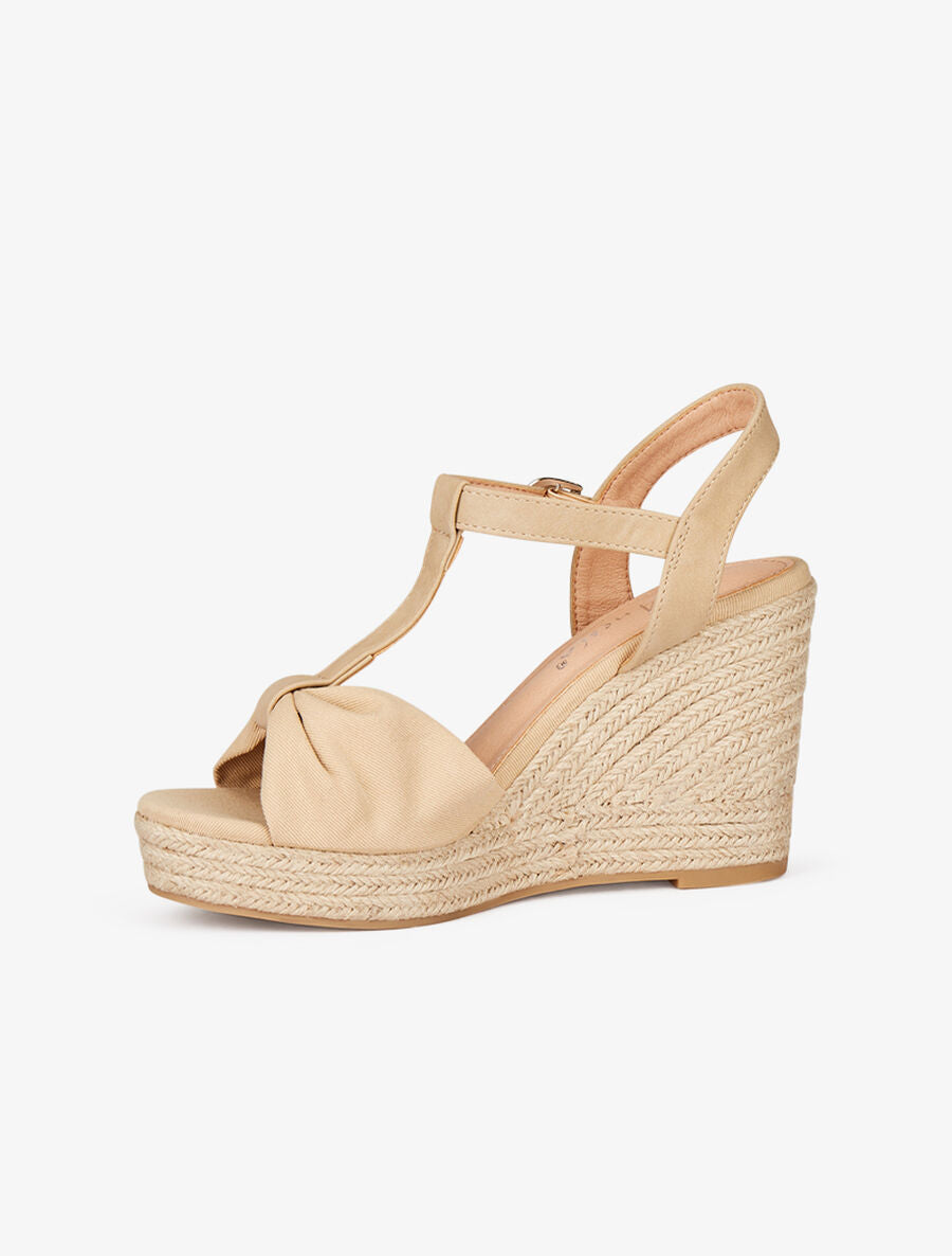 Compensées à ganse plissée en tissu - Beige - 3