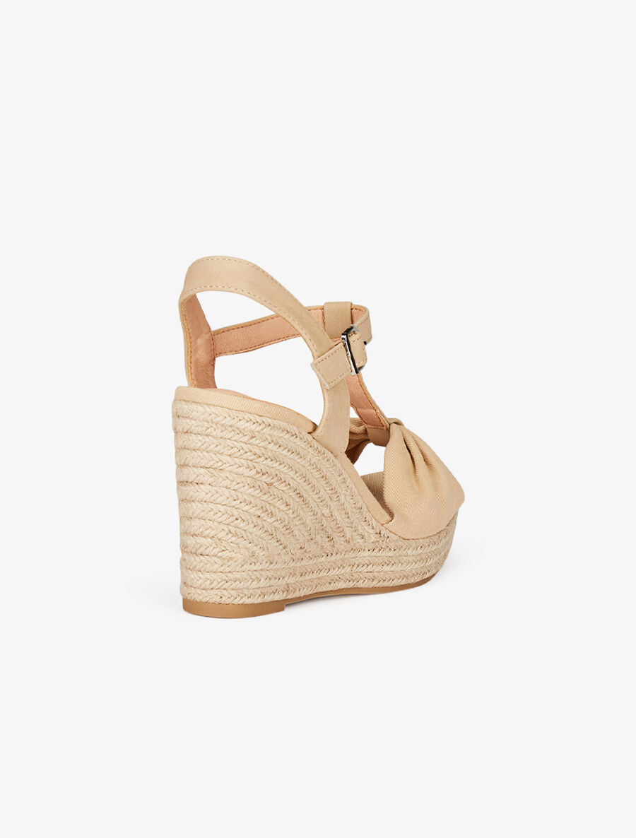 Compensées à ganse plissée en tissu - Beige - 4