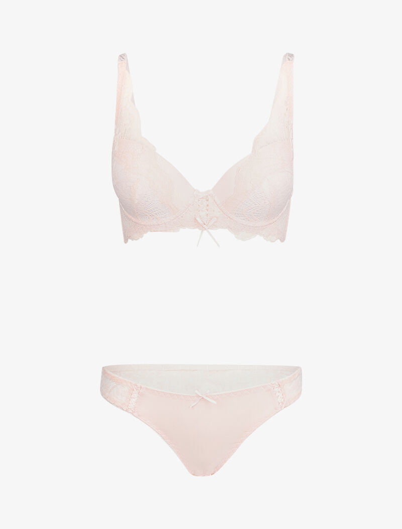Ensemble en dentelle et culotte ajourée - Rose poudré - 1