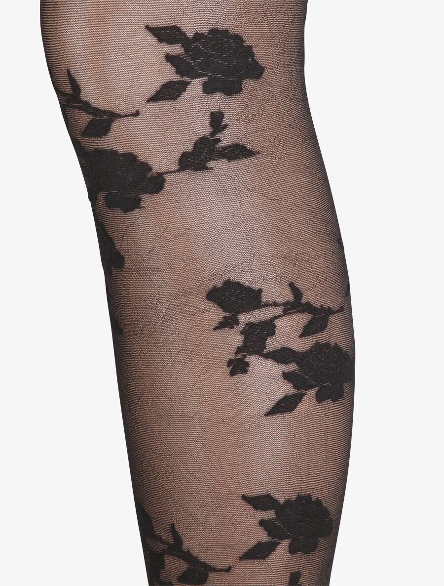 Collants en voile à motifs roses - Noir - 2
