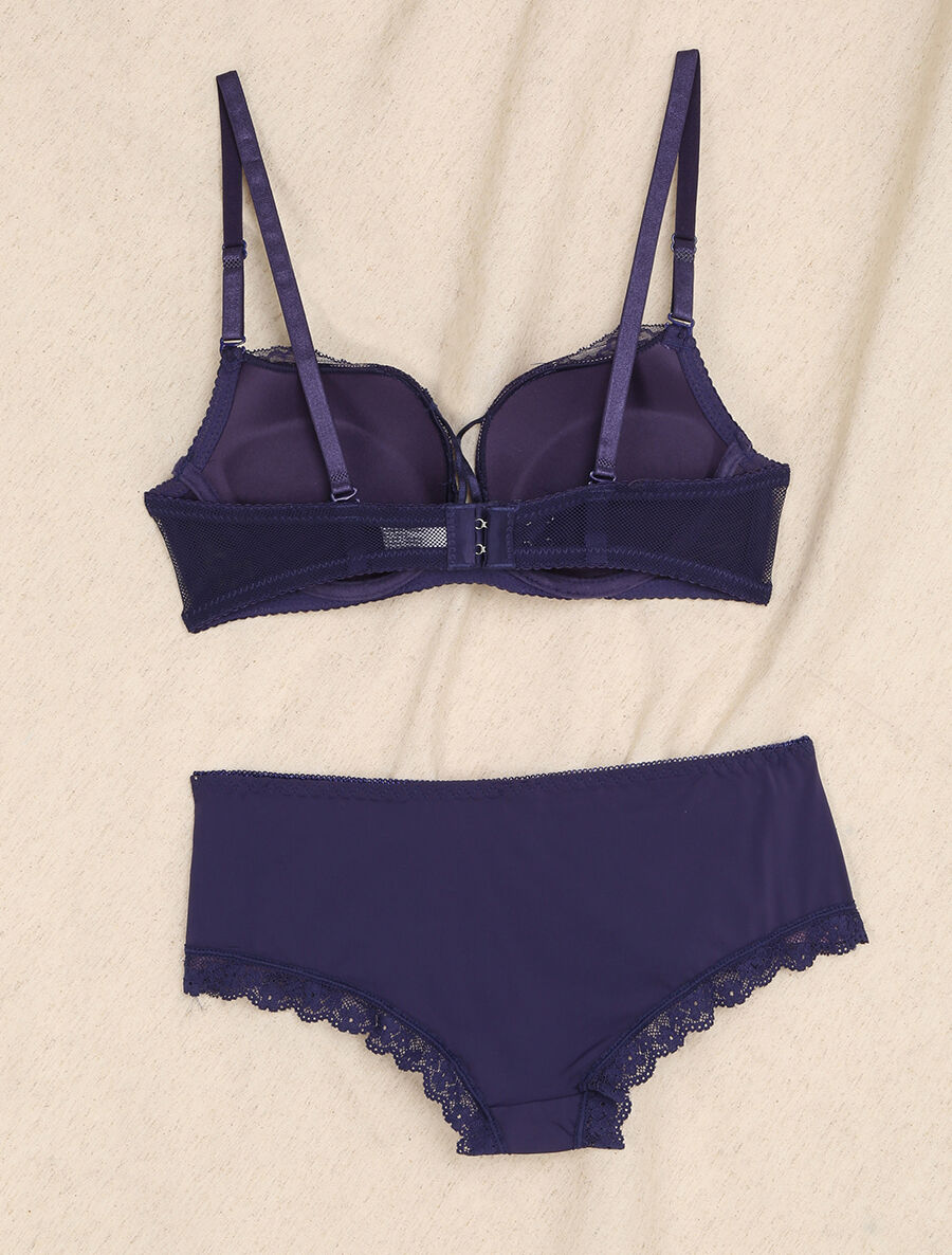 Ensemble en dentelle à liens - Violet/nude - 2
