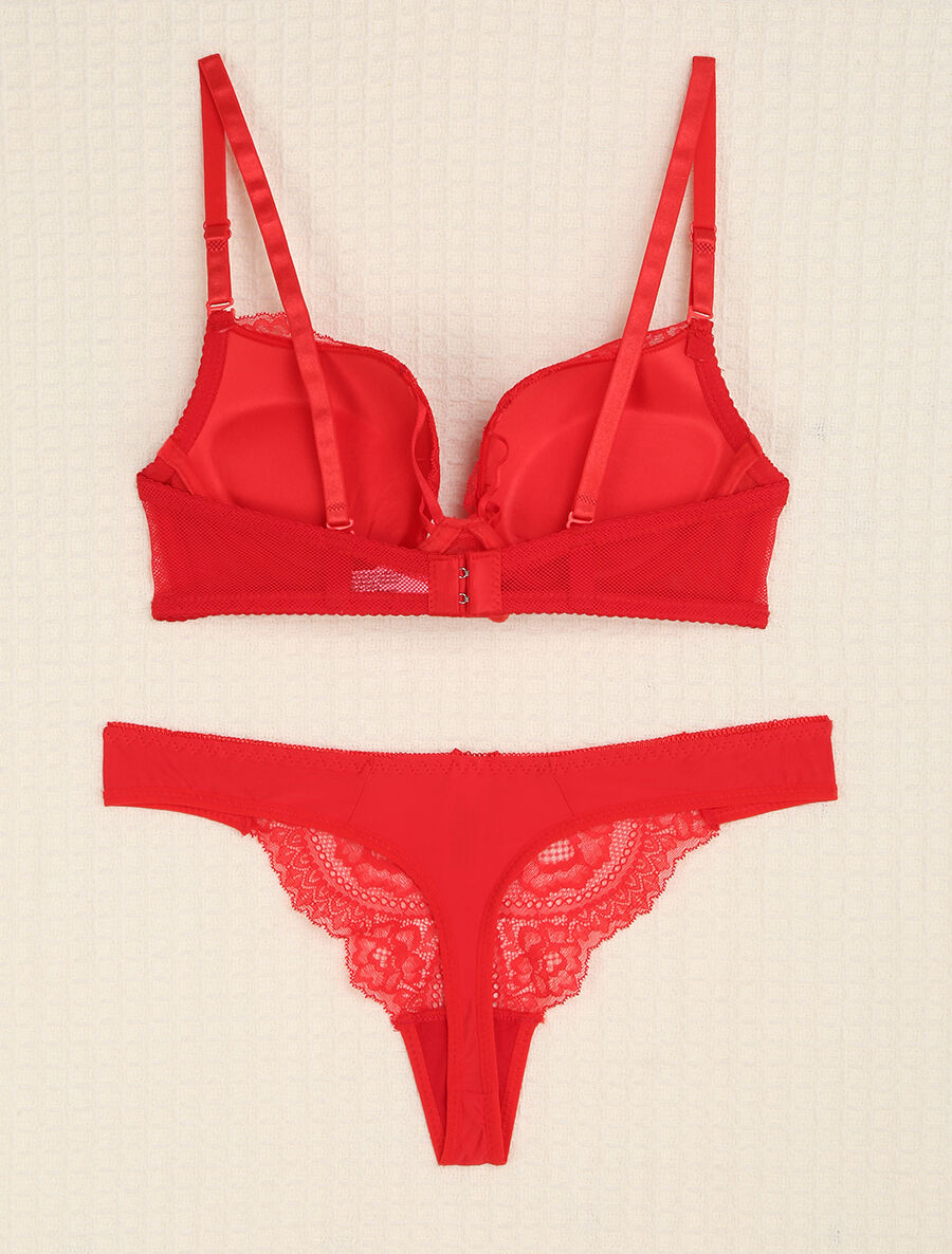 Ensemble en dentelle et tulle à liens - Rouge - 2