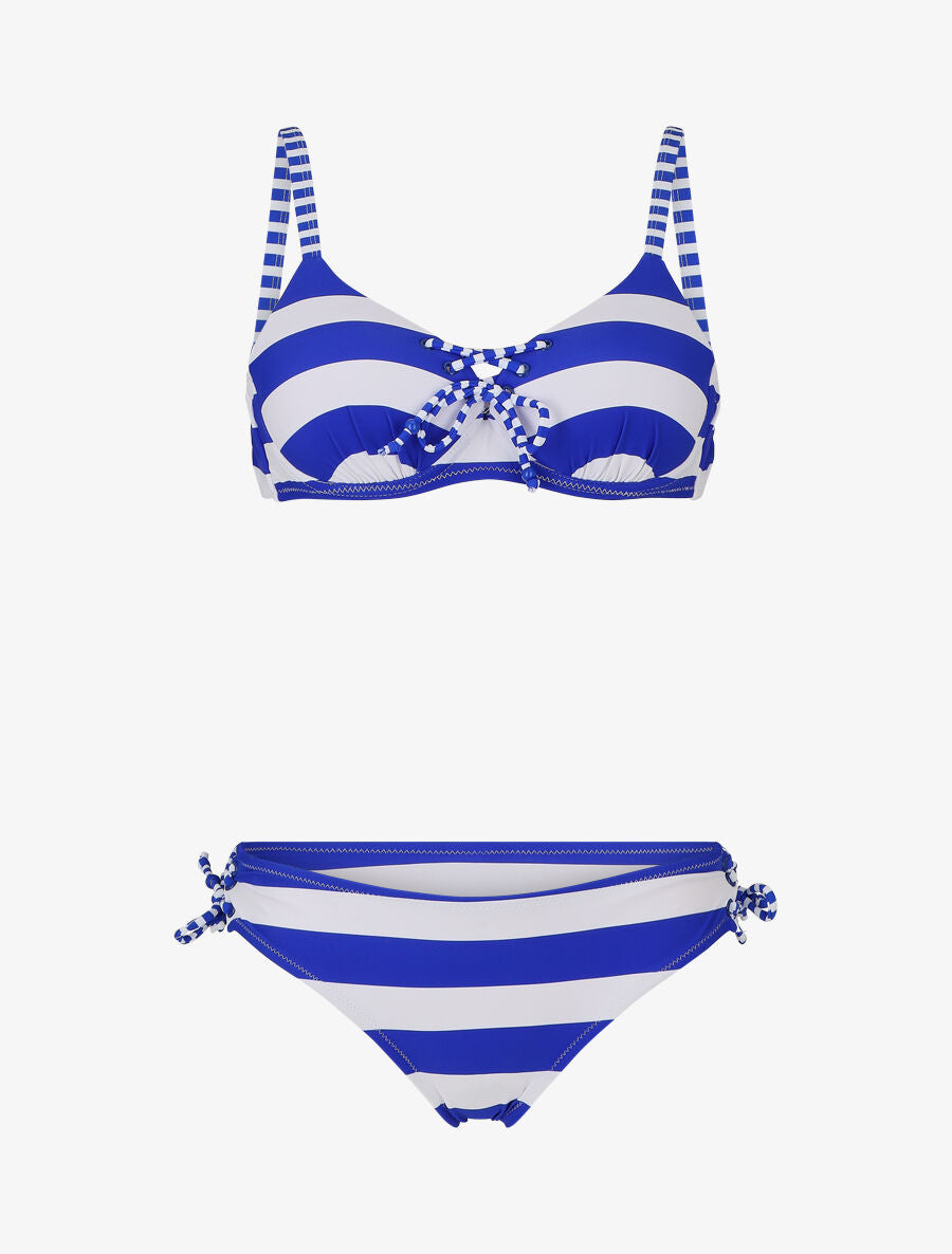 Bikini à lacet imprimé rayures - Bleu électrique - 4