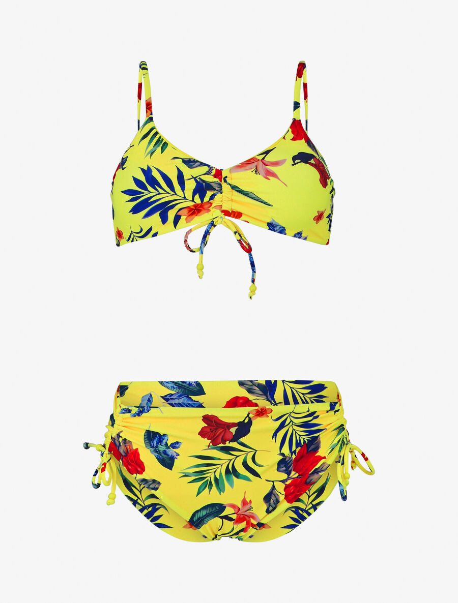 Bikini taille haute imprimé floral - Jaune - 1